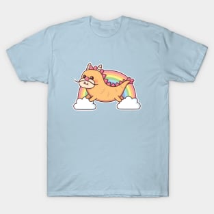 Cute Yellow Dragon Flying Among The Clouds And Rainbow T-Shirt